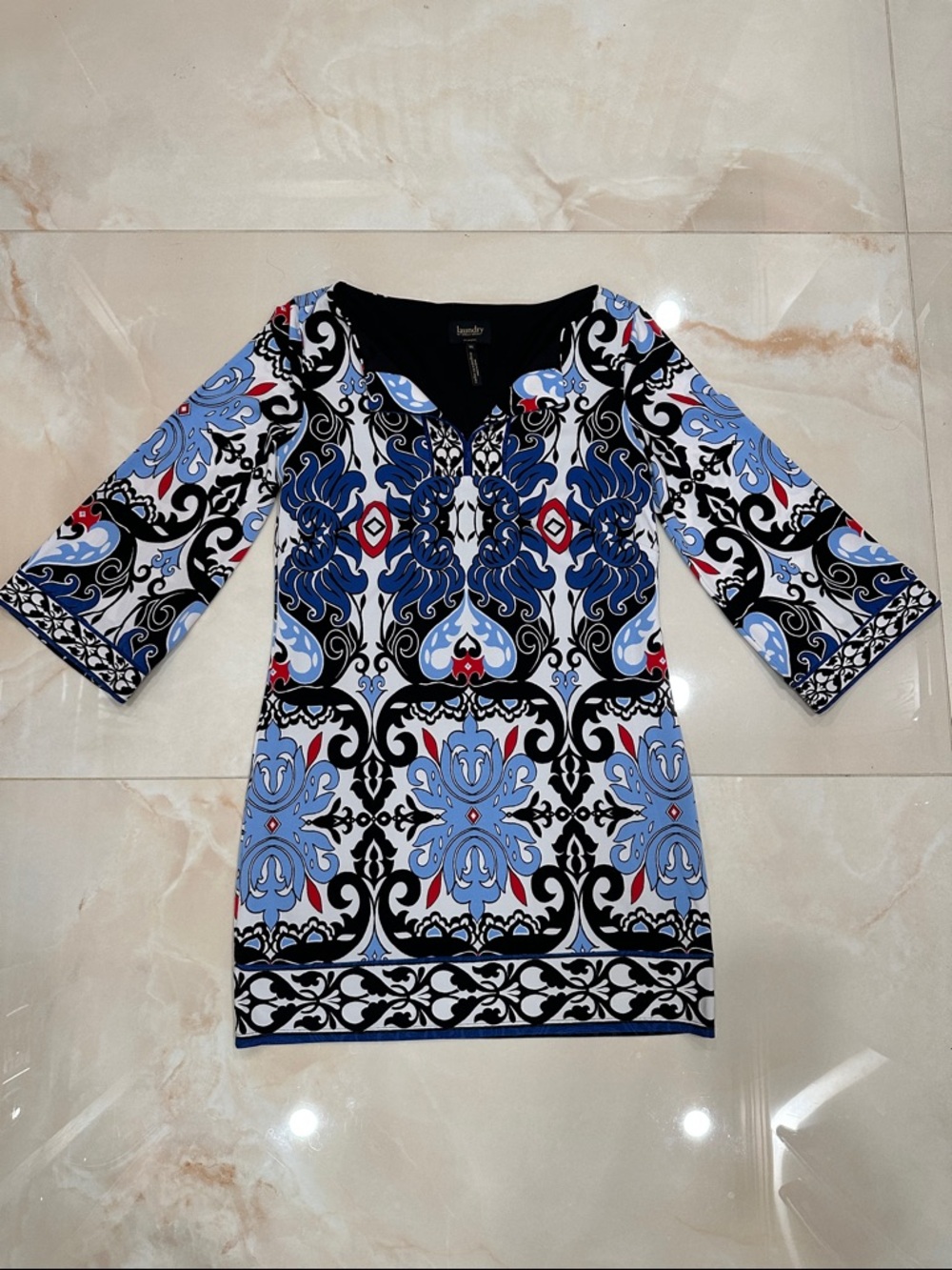 Laundry By Shelli Segal Black Dress with Blue and Red Floral Motif